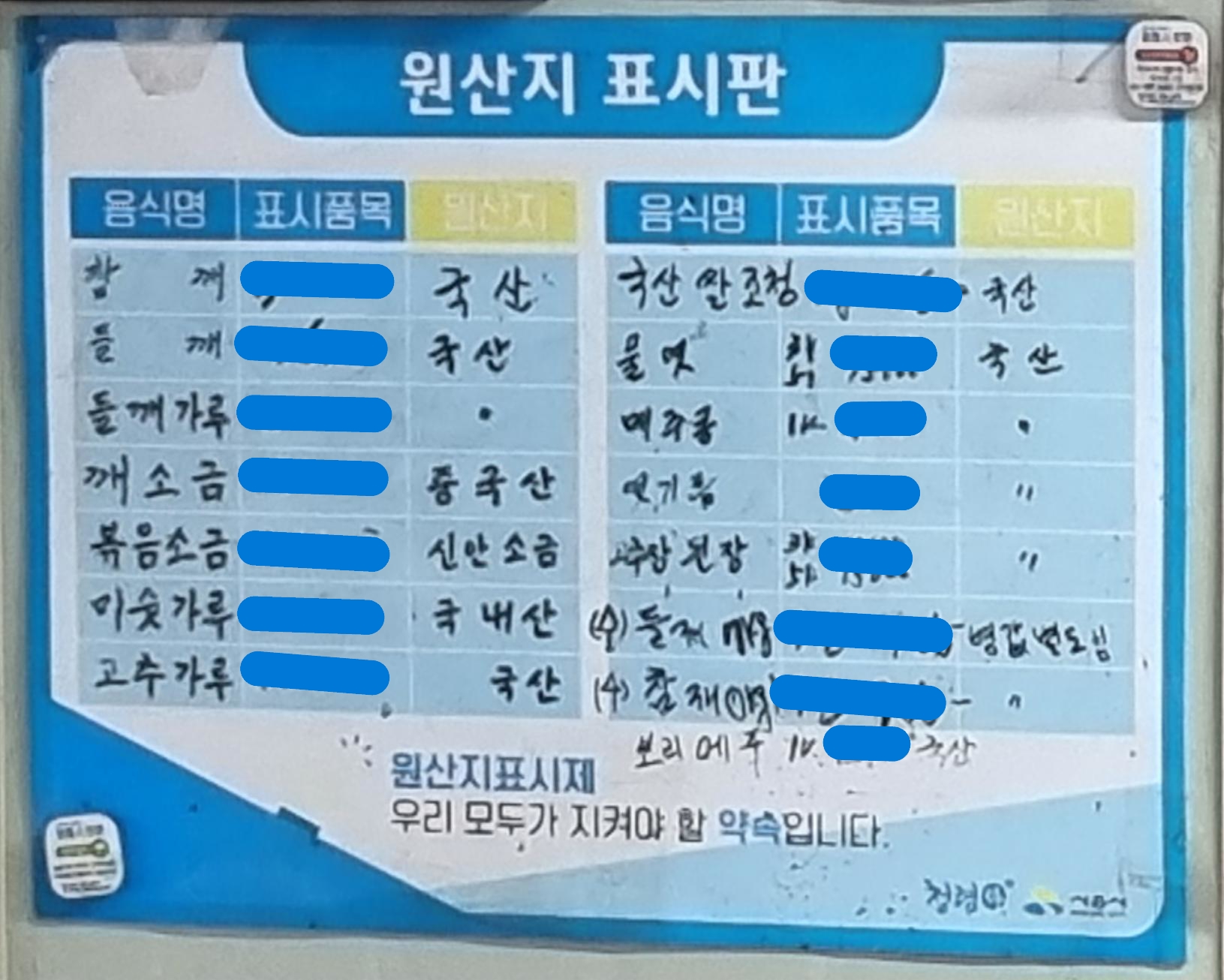새마을방앗간 원산지 표시판